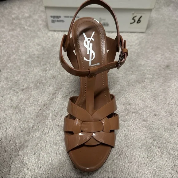 YSL Yves Saint Laurent Tribute Patent T-Strap Platform Sandal Size 35.5 (EU) - Picture 11 of 16